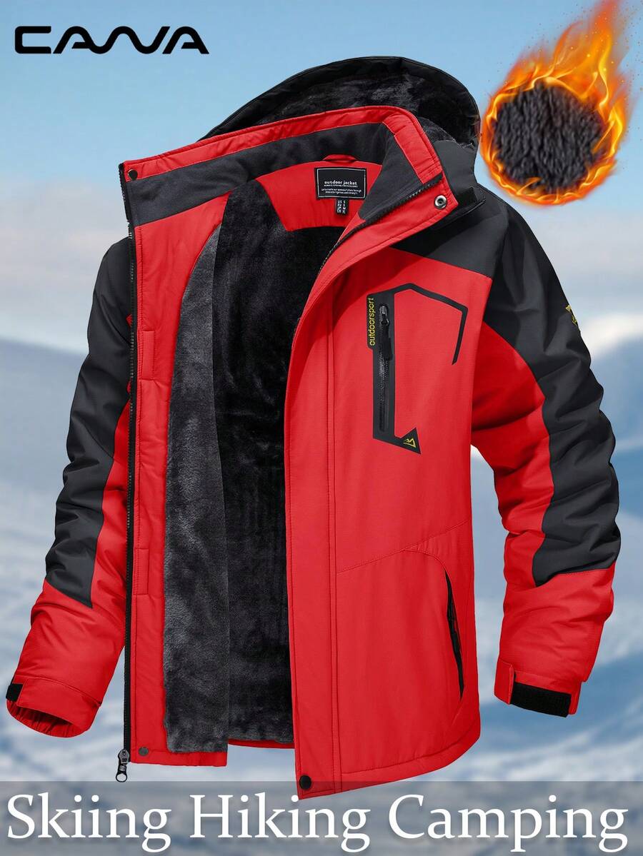 Cavva Men's Winter Thermal Lined Jacket Water Resistent Windproof Warm Multi-Pockets Skiing Coat Hiking Camping Climbing,Skiing - Red - View 1