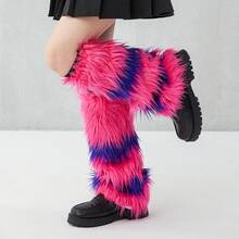 Women Knitted Leg Warmers, Knee High Preppy Style Ribbed Leg Warmers For Teen Girls - Purple Rose Red - View 3