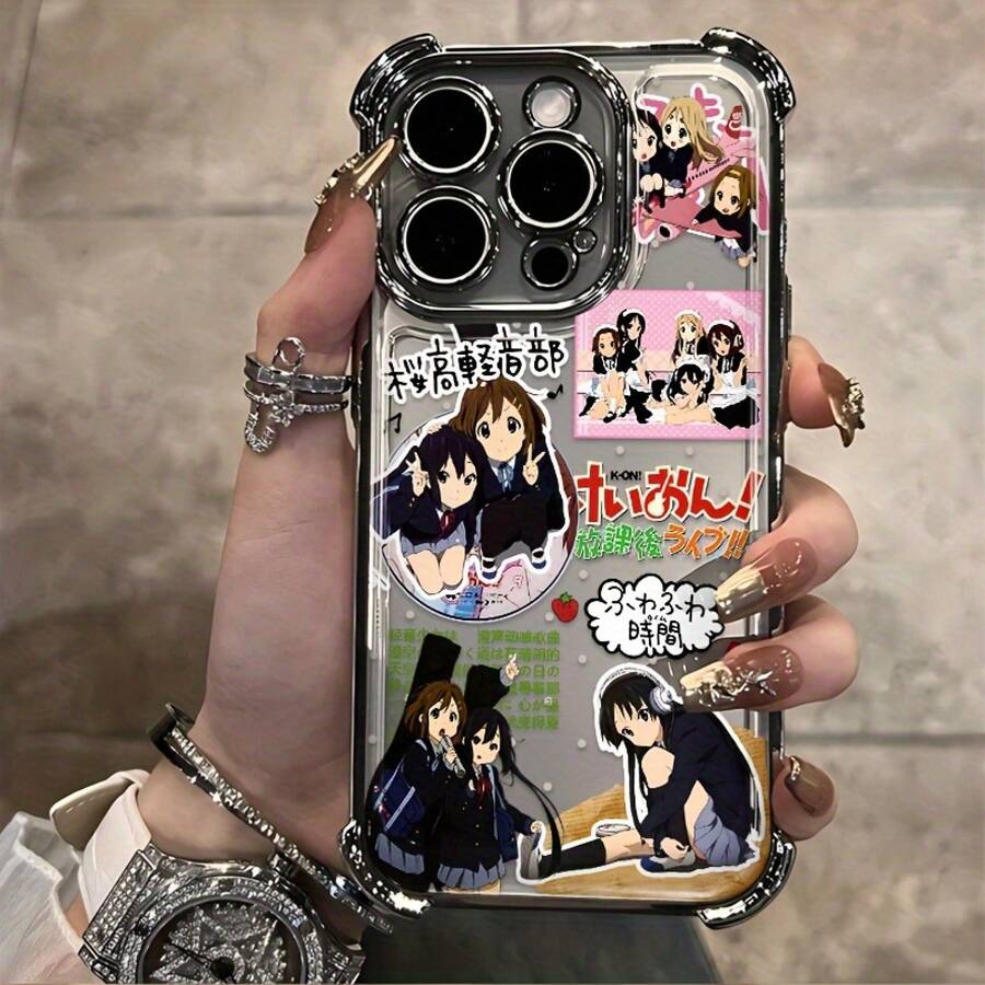 K-On Anime Cute Girl Y2K Sticker Phone Compatible With 16 15 14 13 12 11 Pro X XR XS 8 Plus Shockproof Transparent Soft Back Cover17  17promax - 銀色 - 查看 1