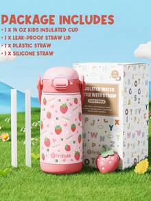 1PCS Kids Insulated Water Bottle With Straw Lid & Handle - 14oz 18/8 Stainless Steel Metal Tumbler Leak Proof Double Wall Vacuum Kids Cup Water Bottle For School Boys Girls - 粉色 - 查看 8
