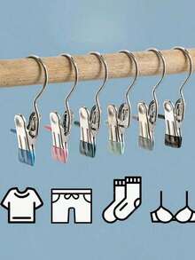 10pcs Portable Stainless Steel Clothes Clips With Hooks – Multipurpose Hanging Clips For Laundry, Wardrobe Organization Holiday Costumes & Home Multifunctional Single Hook Clip For Pants, Skirts, Drying Windproof Hook Clip, Household Space Saving Organizer For Bedroom, Closet, Wardrobe, Home, Dorm.Note: Minor Scratches May Occur During Shipping,These Are Not Quality Problems And Will Not Affect The Normal Use Of The Product. - Multicolor - View 3