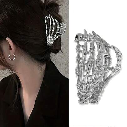 Metal Skull Hand Hair Clip, 1Pcs Gunmetal Hair Claw Clip For Thin Hair Punk Style,Skeleton Claw Grab