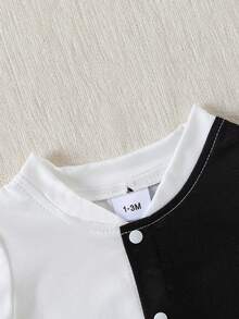 Cute Cartoon Panda Digital Print Contrast Color Jumpsuit With Small Ear Hat, Casual Outdoor Wear For Spring & Autumn - Black and White - View 4