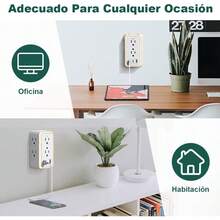 Free wolf Regleta de Alimentación con Tomacorriente 6 Enchufes AC, Extensor de Salida con Luz Nocturna, Multicontacto Pared Clavija con 2USB y 1Tipo-C, para Hogar, Viajes, Oficina - 1 - Ver 7