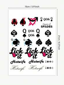 1 件扑克黑桃 Q 临时纹身，黑色，性感黑桃锁设计，男女通用胸部/大腿纹身贴纸，优雅手绘风格，半永久/临时纹身，防水 - 彩色 - 查看 14