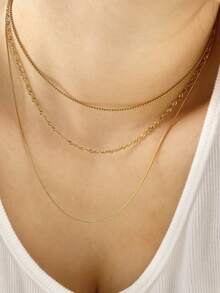 Unisex Stainless Steel Layered Twisted Chain Necklace Minimalist Fashion Jewelry - Vàng - Xem 2