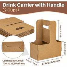 2 Cup Drink With Handle - 12Pcs Disposable Cardboard Coffee Cup Holder Portable Foldable Tray Drink Caddy Cup Carriers To Go Cup Holder Food Delivery Accessories HotCold Drinks - màu nâu - Xem 3