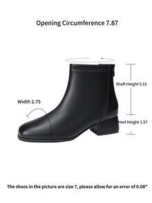 SDEMIN 女式黑色仿皮踝靴 - 方头粗跟短靴，采用精密缝线细节设计，永恒优雅的风格，适合秋冬日常穿着、办公室、休闲外出和晚间活动 - 黑色 - 查看 2