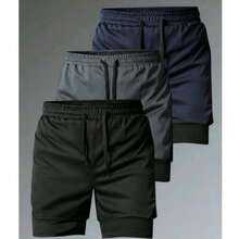 KIT 3 Men's Shorts 2 In 1 For The Gym  Training Imported Shorts Black Gray Navy - Đen-Xám-Xanh nước biển - Xem 1