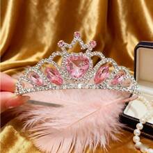 1pc Children Princess Crown Headband, New Alloy Rhinestone Crown Headpiece Suitable For Girls Birthday, Stage Performance