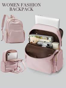 Women's Laptop Backpack, Fits 14/15 Inch Laptops, Fashionable Water-Resistant Lightweight Bookbag Suitable For Travel, Work, Business, Teachers, Nurses, With Laptop Compartment, Fashionable Backpack/Wallet For Women And Girls, Girls' Daily Backpack/Schoolbag, Random Shipment Of New And Old Versions - 藕粉色 - 查看 5