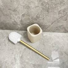 快速且易于使用天然米色砂岩和白色大理石状方形砂岩方形马桶刷架 - 米色 - 查看 5