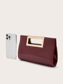 时尚纯色镜面手提包，优雅女士商务包，适合派对女孩、大学生、新娘，可搭配派对礼服、婚纱、晚礼服、紧身裙，是婚礼、聚会、宴会、派对、舞会的理想之选，也是送给女性的最佳礼物。 - 酒紅色 - 查看 6