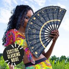 13-Inch Large Folding Fan With 12 Constellations & Bohemian Golden Design - Astrological Signs Designs For Festival Outfits, Cosmic Events - Perfect Accessory For Astrology. Portable Manual Party Fan For Women,  Celestial Accessory For Nightclubs, EDM Festivals, Glam Celebrations, Nightclub Essentials, Elegant Pattern, Premium Finish - 12 - 查看 6