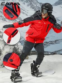Cavva Men's Winter Thermal Lined Jacket Water Resistent Windproof Warm Multi-Pockets Skiing Coat Hiking Camping Climbing,Skiing - Red - View 2