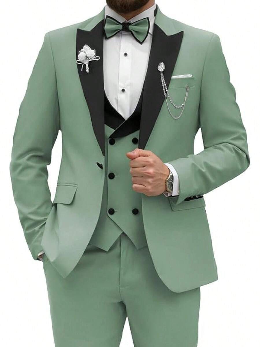 2026 Men's Casual Blazer & Pant Set Men's Tuxedo Suit 3 Piece Slim Fit Suit For Men Tuxedo For Men Wedding Party Dinner Prom Relaxed Stretch Fit For Smart Casual Events - 塵土鼠尾草 - 查看 1