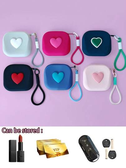Multi Colored Mini Silicone Coin Purse, Portable, Lightweight And Stylish, With Heart-Shaped Accessories, Waterproof And Soft, With Zipper.Essential Small Bag For Going Out , Which Can Hold Lipstick, Change, Headphones, Cards