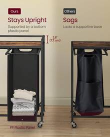 VASAGLE Laundry Hamper, 165 L Laundry Basket Cart With 3 Compartments, Storage Shelf, Wheels, Ink Black And Rustic Brown - Black - View 4