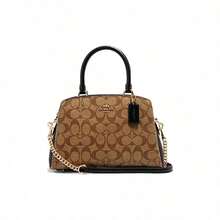 Coach Lillie 26 Metal Logo Embossed Tote Bag Medium Women's Khaki Monogram​ C1786 - Khaki - View 1