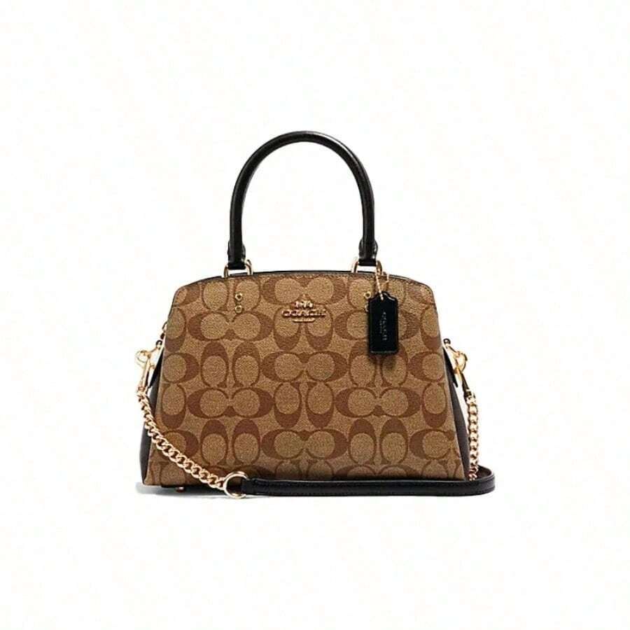 Coach Lillie 26 Metal Logo Embossed Tote Bag Medium Women's Khaki Monogram​ C1786 - Khaki - View 1