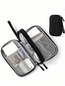 1pc Dual Layer Digital Accessories Organizer Bag, Multifunctional Storage Pouch, Waterproof Portable Electronics Organizer, Suitable For Short Trip Toiletry Bag, Travel Essential Storage Bag, Unisex Electronic Accessories Storage Bag. Can Hold Cables, Chargers, Phones, Earphones, Power Adapters, Charging Cables, Wireless Mouse, SD Cards, USB Mouse, Phone Cases, Wireless Earphones, Bluetooth Earphones, Earbuds. Applicable For Business, Travel