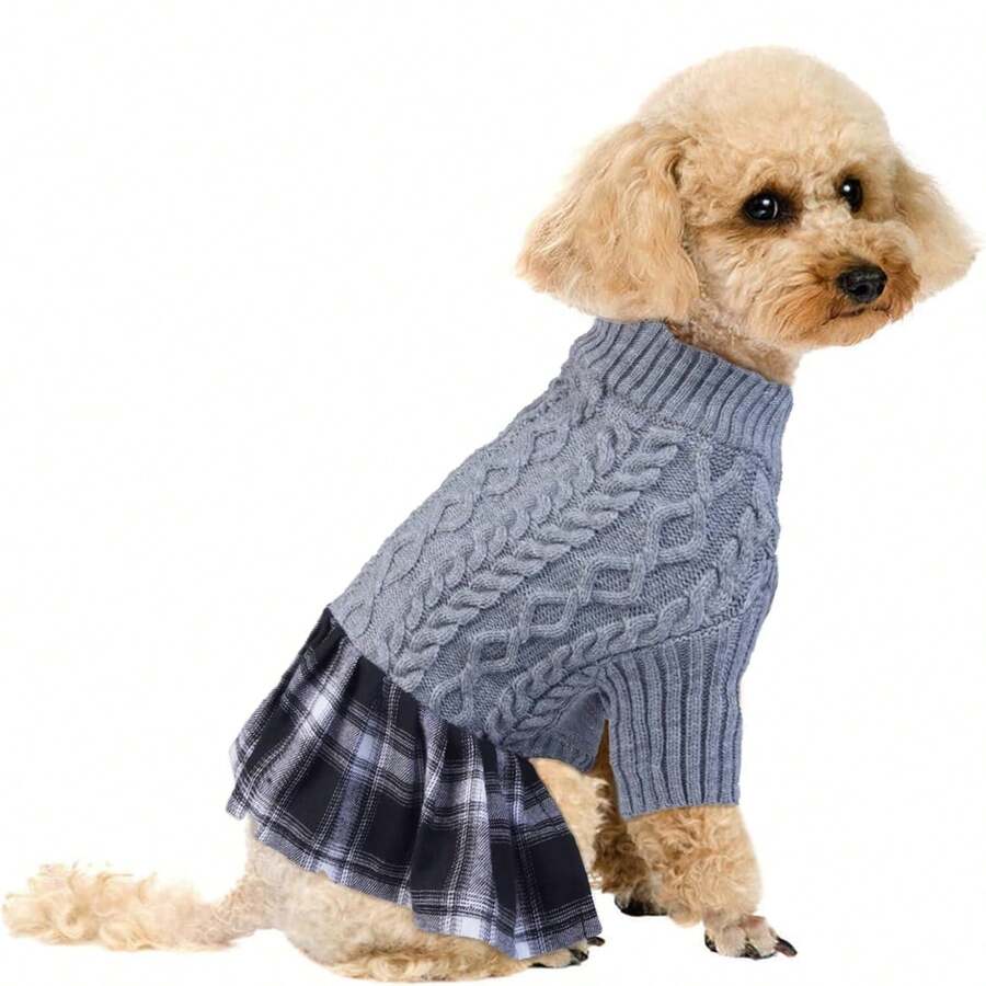 1 pieza Suéter para perro, Cálido vestido de suéter navideño para perro, Cuello alto de tela tejida, Suéter para perro para clima frío, Adecuado para perros medianos y pequeños, Atuendo festivo para mascotas