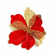 Flores de Nochebuena de lujo, flores artificiales decorativas con tallos para decoración del hogar - Rojo - Ver 6