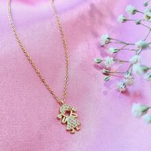 Collar de Niños Personalizable de Zirconia Color Dorado - Hijos - Chapa de oro Calidad Premium - REGALO PARA MAMÁ - Detalle Especial para Mama - Dia de Las Madres - Elegantia Jewelry (Bright, 1 Niño y 1 Niña) - Brillante - Ver 2