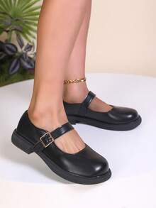 LangMoon 2026 复古玛丽珍平底鞋，哑光黑亮面单带设计，软底防滑耐穿舒适，学院风百搭，适合通勤、购物、约会等各种场合，四季皆宜。 - 黑色 - 查看 5