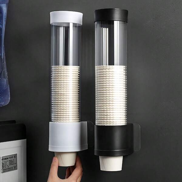 Automatic Paper Cup Dispenser, Wall-Mounted Paper Cup Holder, Disposable Cup Rack, Waterproof, Black & White Available
