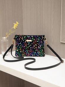 1pc Sequin Sequins Women's Shoulder Bag, Fashion Minimalist Versatile Crossbody Bag, Shoulder Bag, Clutch, Envelope Bag, Rainbow Striped Straw Bag, Lightweight Business Casual Water Drill Decor Drawstring Bucket Bag, Transparent Fashionable Pearl Bag, Evening Bag, Elegant, Exquisite, Quiet Luxury Water Drill Suitable For Party Girls, Ladies, Brides, Perfect For Party, Dinner/Banquet, Christmas Party Dress , New Year