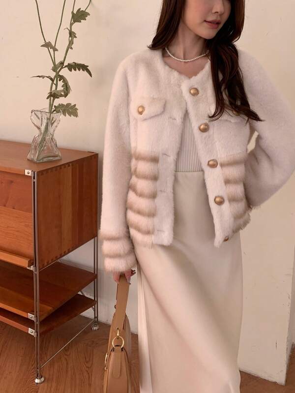 Chaqueta corta de mujer de piel sintética de visón