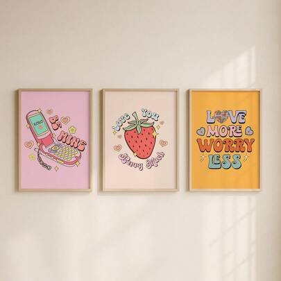 Love More Worry Less Wall Art, Be Mine Poster, Pink Preppy Poster, Hot Pink Room Decor, Dopamine Wall Art, Danish Room Decor, Art Prints, Printable Wall Art, No Frame