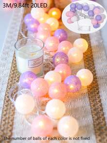 1pc 1.5/3m 10/20 LED Home Decor Macaron Color Thread Ball LED Fairy String Lights, Simplicity And Individuality Indoor Bedroom Wall Decorative Fairy Lights, Wedding Birthday Party Decor Lights, Christmas Tree Decorative Light String