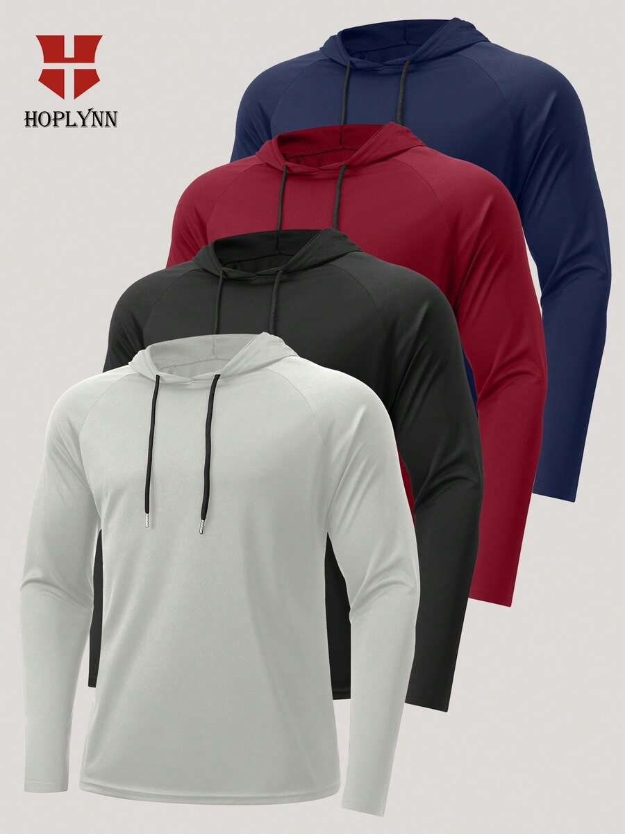 HOPLYNN 4 Packs Men's Hoodie Long Sleeve Hiking Running Workout Drawstring T-Shirts Autumn And Winter Sports Sweatshirt - 彩色 - 查看 1