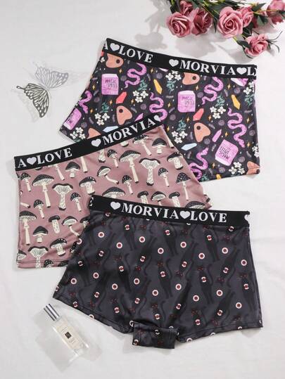  Dircho 3件套女士佩斯利印花撞色包边平角内裤，舒适柔软，弹力腰带，女士内衣裤