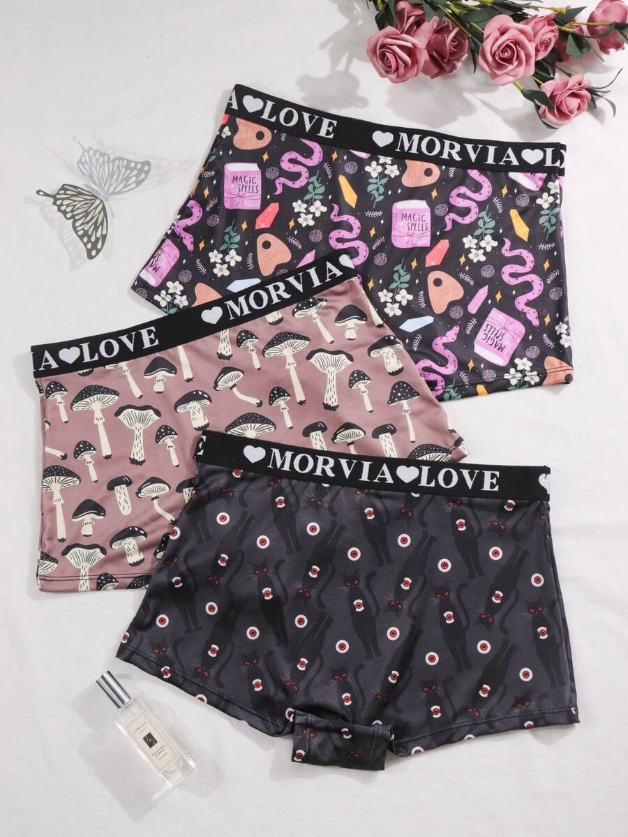Dircho 3件套女士佩斯利印花撞色包边平角内裤，舒适柔软，弹力腰带，女士内衣裤