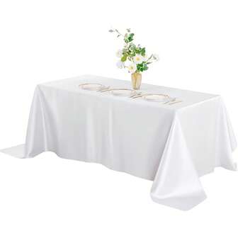 1 st elegant vit satinduk - Rektangulär polyesterduk, tvättbar polyesterduk lämplig för bröllop, födelsedagsfester, banketter, picknick, camping och andra evenemang