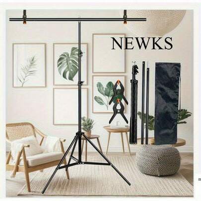 NEWKS NEWKS 2mx1.5m/6.5x4.9FT, T-Shaped Background Stand, Adjustable, With 2 Spring Clips And Handbag, Suitable For Parties, Photography, Video, Weddings