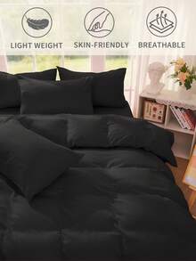 2/3件套黑色纯色被套套装，舒适透气，触感柔软，简约风格，抗起球，家用纺织品，黑色被套套装（不含被芯），适用于单人床、双人床、大号床、特大号床，四季皆宜，时尚装饰被套套装，适用于卧室、宿舍，可机洗，房间装饰，通过Oeko-Tex认证 - 黑色 - 查看 5