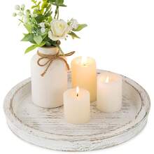 Bandeja Suporte de Vela: Bandeja Decorativa Redonda de Madeira para Vela Pequena, Peça Central de Mesa Rústica Estilo Fazenda, Bandejas Rústicas Brancas de Madeira para Velas Tipo Pilar e Chá - Branco - Visão 1