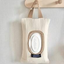 1 Simple Car Mounted Home Tissue Storage Bag, Baby Stroller, Cute Wet Wipes Hanging Bag, Easy To Draw, Portable Storage Bag - Beige - View 2