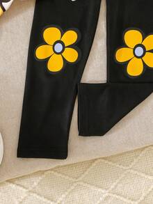 2pcs/Set Young Girls' Fashionable & Elegant Casual Patterned Top And Pants Outfit - Yellow - View 8