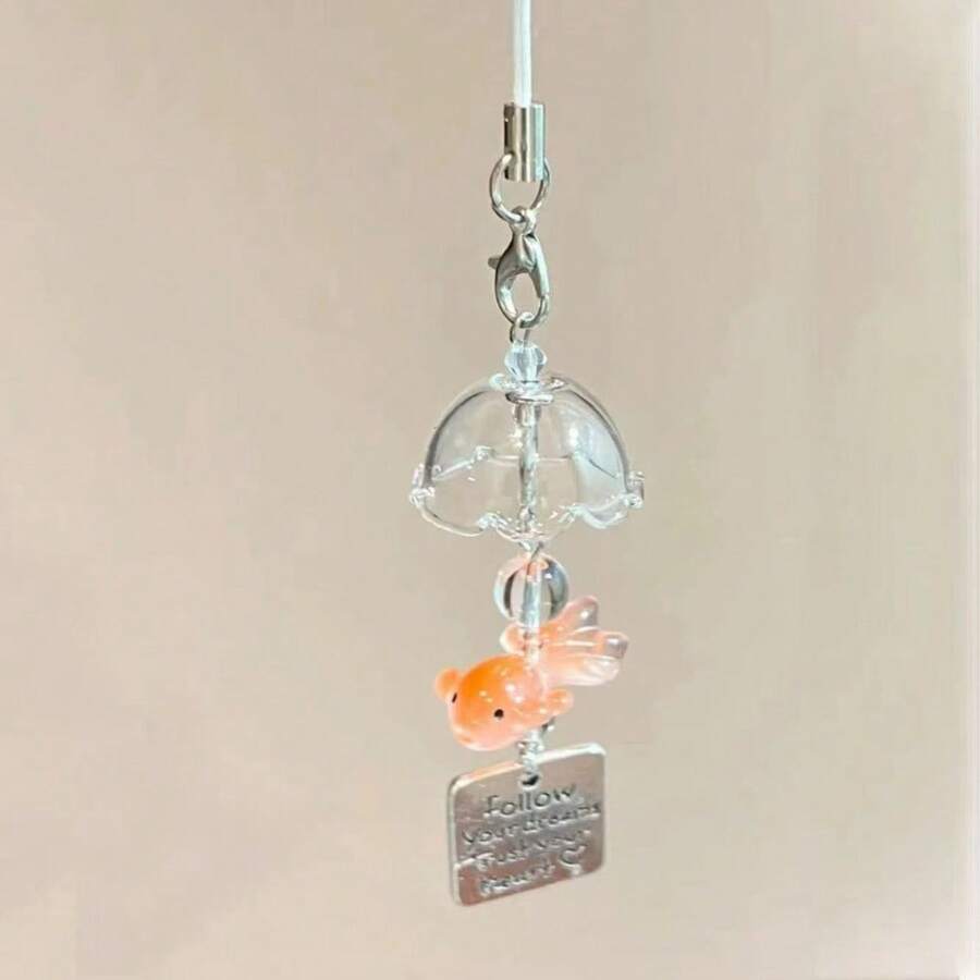 Hot Goldfish Dream Handmade Beaded Pendant Ins Style Small Fish Wind Chime Mobile Phone Chain CCD Bag Colored Bead Pendant - Mặt dây chuyền cá vàng ngọc trai trắng - Xem 1