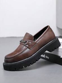 Zapatos formales para hombre, mocasines slip-on de moda con suela gruesa y puntera ancha, estilo británico, para negocios, trabajo, casual, uso diario y caminar, talla grande - Marrón - Ver 7