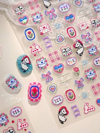 1 件卡通猫咪美甲贴纸，3D 凸起简约可爱图案设计，自粘指甲贴花，指甲印花，指甲贴纸，可重复使用，适合节日礼物