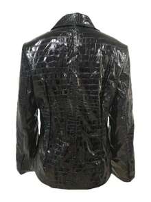 Chaqueta deportiva de manga larga con botones de unicolor y piel de cocodrilo retro de PU para mujer