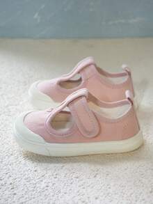 1 Pair Girls' Cute & Fashionable Thong Style Breathable Casual Canvas Shoes, Suitable For Spring & Autumn - Pink - View 3