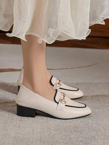 Mengshangli Zapatos oxford de tacón cuadrado y grueso con cierre deslizante, zapatos de trabajo versátiles para mujeres