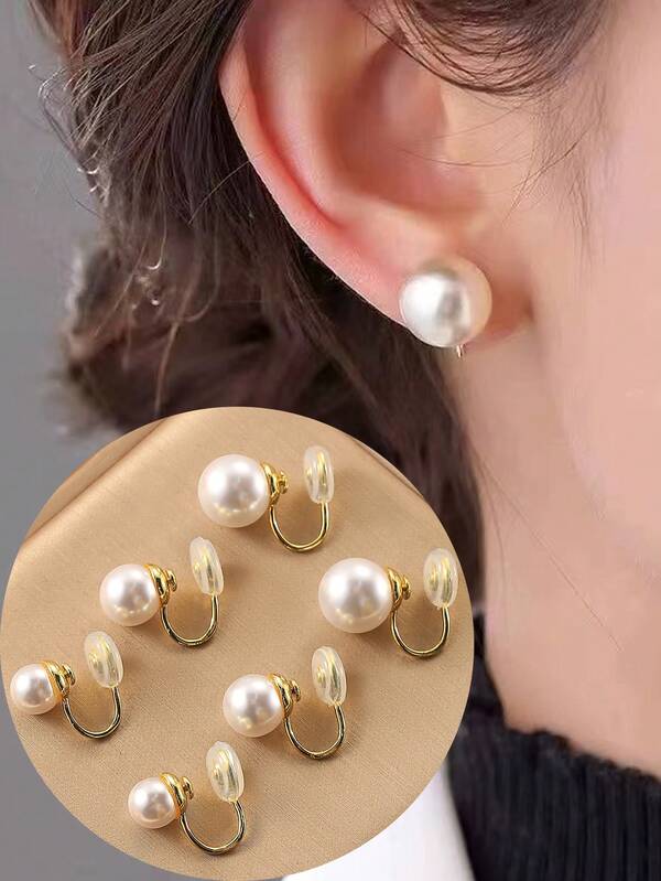 1 Pair Fashionable Faux Pearl Earrings For Women, Clip-On Design, Lightweight, Suitable For Daily Wear And Gifts